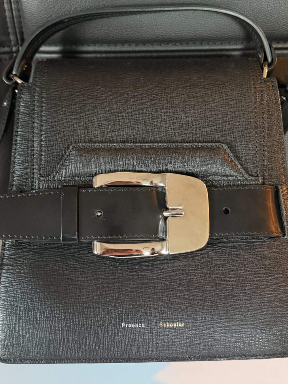 PROENZA SCHOULER Calfskin Buckle Trapeze Bag, Black, "Quiet Luxury" - Picture 6 of 7